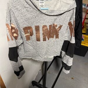 PINK Victoria's Secret Gray and Gold Hoodie